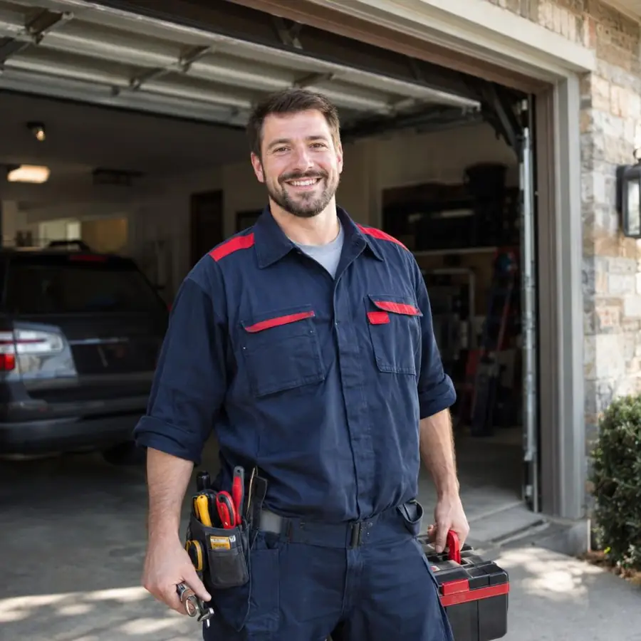 Rabbit Garage Door technician inspecting a spring